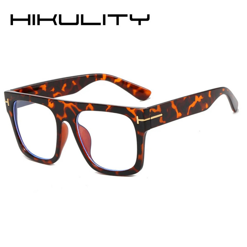 Vintage lielizmēra kvadrātveida anti-zilas gaišas brilles sievietēm melnas leopards datora brilles sievietēm ar burtu metāla T briļļu rāmis