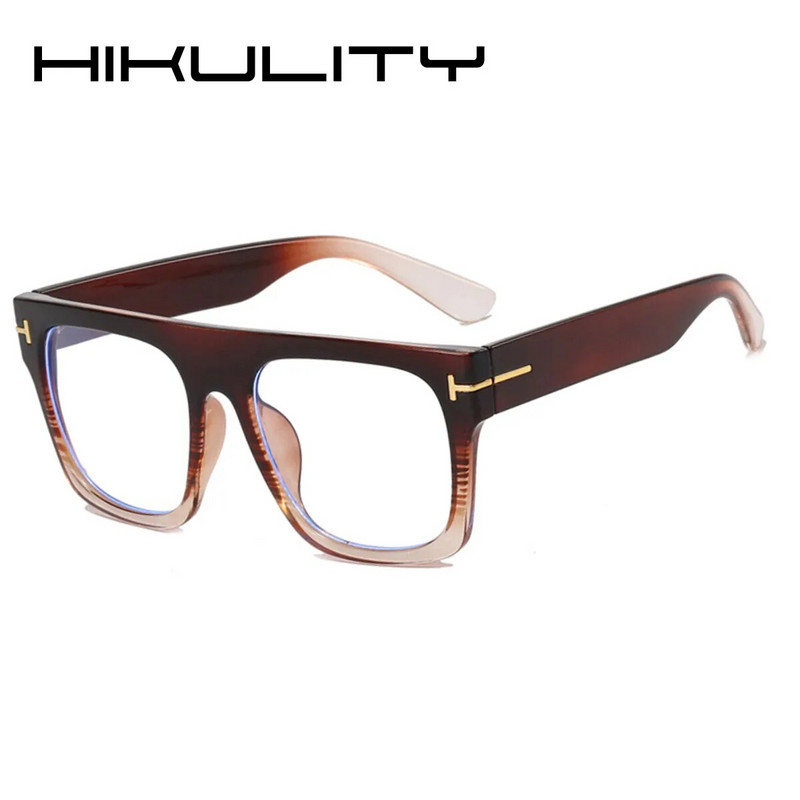 Vintage lielizmēra kvadrātveida anti-zilas gaišas brilles sievietēm melnas leopards datora brilles sievietēm ar burtu metāla T briļļu rāmis