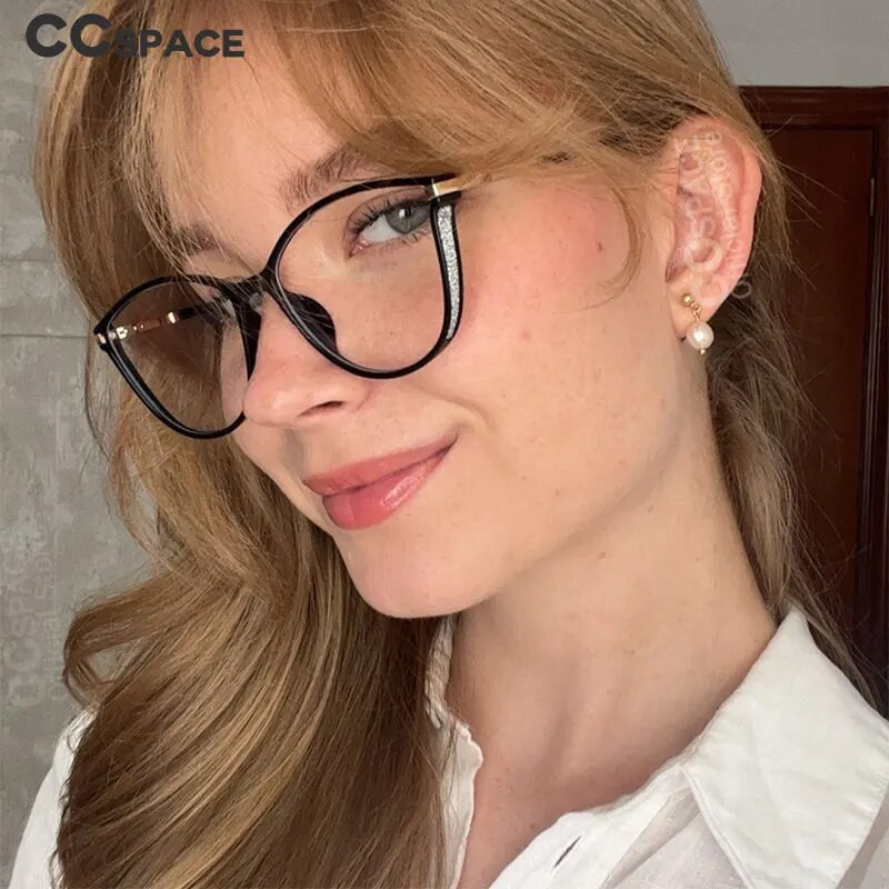 56793 Sieviešu zīmola dizains Luksusa optisko briļļu ietvars metāla atsperes eņģes plakans spogulis liela izmēra pretzilas datora brilles