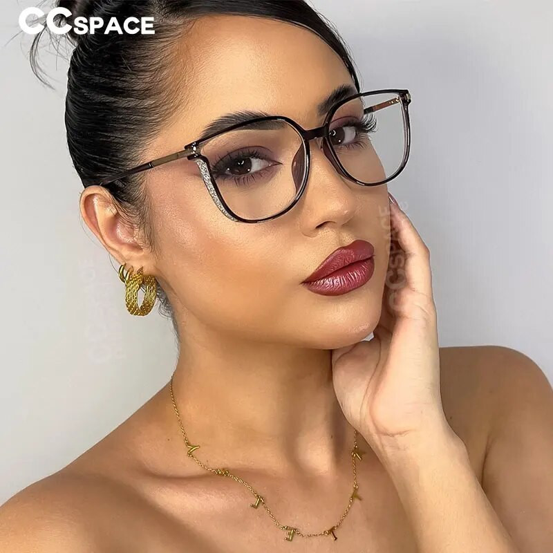 56793 Sieviešu zīmola dizains Luksusa optisko briļļu ietvars metāla atsperes eņģes plakans spogulis liela izmēra pretzilas datora brilles