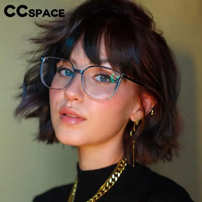 56793 Sieviešu zīmola dizains Luksusa optisko briļļu ietvars metāla atsperes eņģes plakans spogulis liela izmēra pretzilas datora brilles