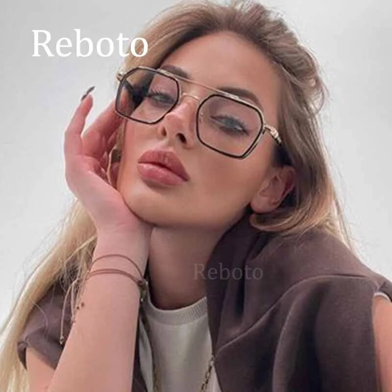 Liela izmēra kvadrātveida pretzilas gaismas brilles ietvars sievietēm vīriešiem vintage dubultā tilta caurspīdīgas optiskās brilles Brilles brilles