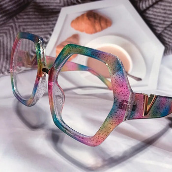 Уникални Rainbow Square Anti-Blue Light очила за жени Нова модна марка Hexagon Chic Рамка за компютърни очила Женски нюанси