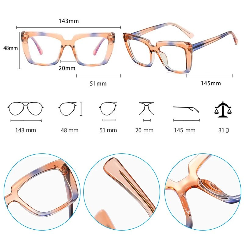 Novi četvrtasti okviri za naočale protiv plave svjetlosti Ženske modne optičke dioptrijske naočale TR90 Naočale za optičke naočale