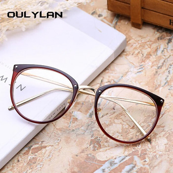 Oulylan Прозрачни рамки за очила с котешки очи Дамски модни фалшиви очила Метална оптична рамка за жени