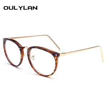 Oulylan Прозрачни рамки за очила с котешки очи Дамски модни фалшиви очила Метална оптична рамка за жени