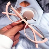 Ochelari de vedere vintage cu jumătate de cadru anti-albastru, ochi de pisică, pentru femei, marcă de modă nouă, ochelari de computer, rotunzi mici, nuanțe roz