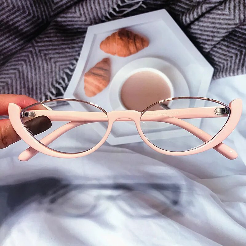 Vintage Half Frame Anti-Blue Light Σκελετός γυαλιών γάτας για γυναικεία νέα μόδα Μάρκα Μικρά στρογγυλά γυαλιά υπολογιστή Αποχρώσεις Ροζ
