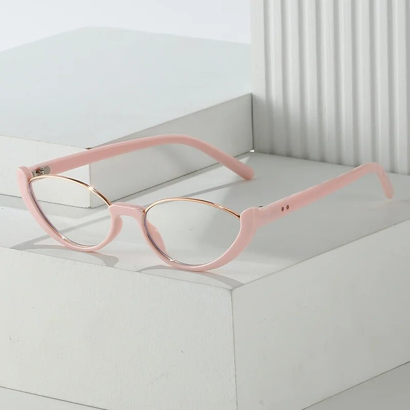 Vintage Half Frame Anti-Blue Light Σκελετός γυαλιών γάτας για γυναικεία νέα μόδα Μάρκα Μικρά στρογγυλά γυαλιά υπολογιστή Αποχρώσεις Ροζ