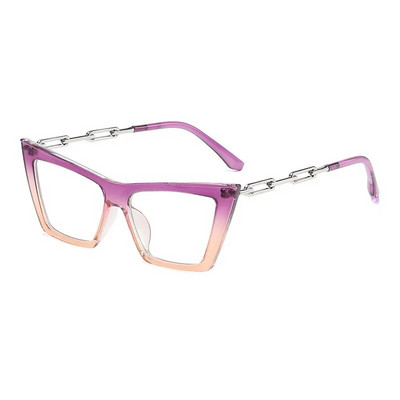 56717 Γυναικεία αλυσίδα μόδας με κοίλο έξω πόδι Οπτικός σκελετός γυαλιών γυαλιών Νέα δίχρωμα Splicing Cat Eye μπλε γυαλιά υπολογιστή