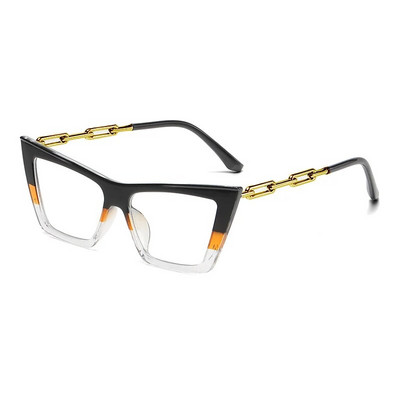 56717 Γυναικεία αλυσίδα μόδας με κοίλο έξω πόδι Οπτικός σκελετός γυαλιών γυαλιών Νέα δίχρωμα Splicing Cat Eye μπλε γυαλιά υπολογιστή