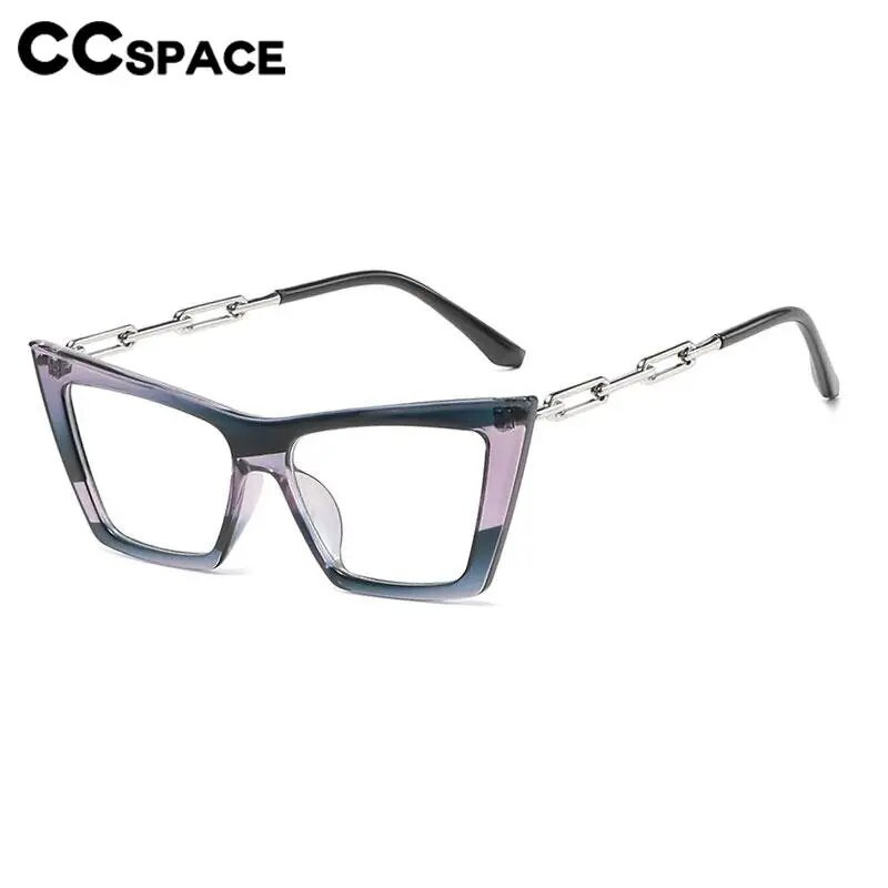 56717 Γυναικεία αλυσίδα μόδας με κοίλο έξω πόδι Οπτικός σκελετός γυαλιών γυαλιών Νέα δίχρωμα Splicing Cat Eye μπλε γυαλιά υπολογιστή