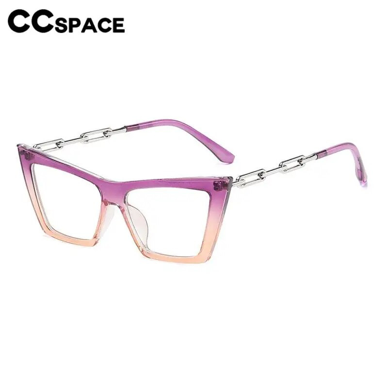 56717 Γυναικεία αλυσίδα μόδας με κοίλο έξω πόδι Οπτικός σκελετός γυαλιών γυαλιών Νέα δίχρωμα Splicing Cat Eye μπλε γυαλιά υπολογιστή