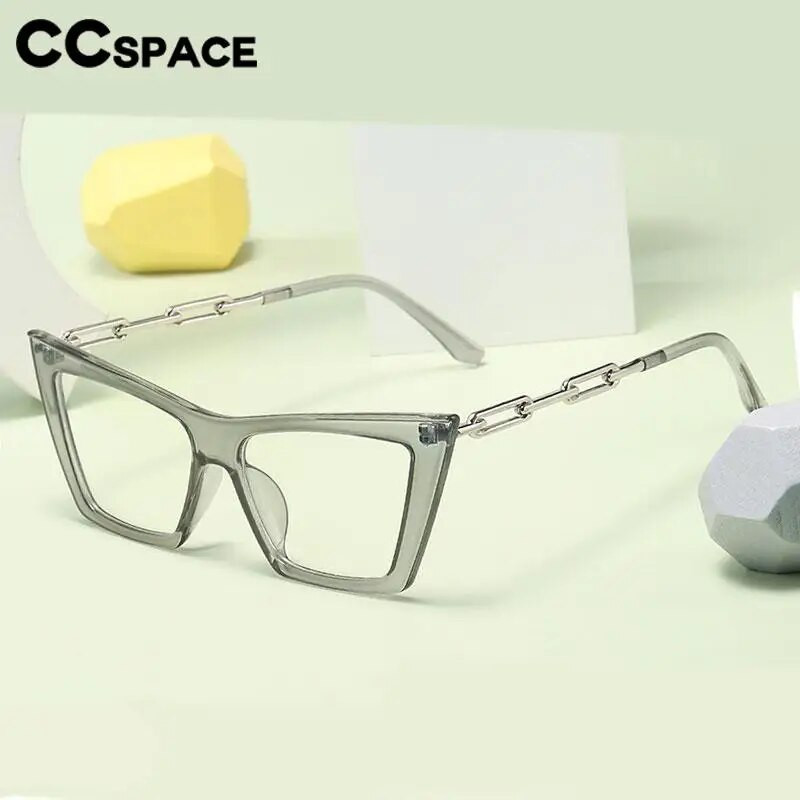 56717 Γυναικεία αλυσίδα μόδας με κοίλο έξω πόδι Οπτικός σκελετός γυαλιών γυαλιών Νέα δίχρωμα Splicing Cat Eye μπλε γυαλιά υπολογιστή