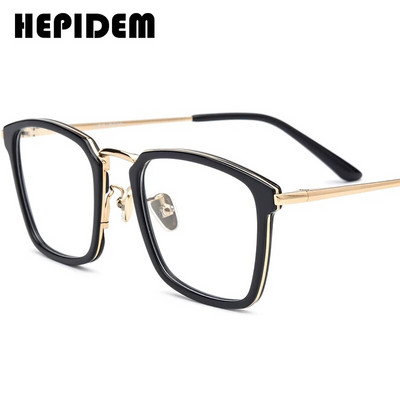 HEPIDEM Ацетатна рамка за оптични очила Мъжки квадратни диоптрични очила Nerd Късогледство Очила Очила от неръждаема стомана 9125