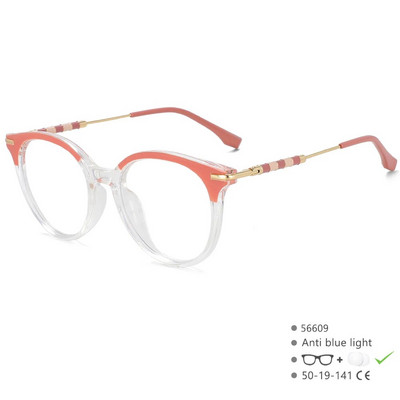 56609 Uus ümmargune metallist optiline prilliraam, naiste mood, kahevärviline splaissimine, sinised arvutiprillid, retseptiprillid
