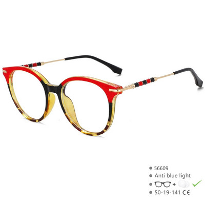 56609 Uus ümmargune metallist optiline prilliraam, naiste mood, kahevärviline splaissimine, sinised arvutiprillid, retseptiprillid