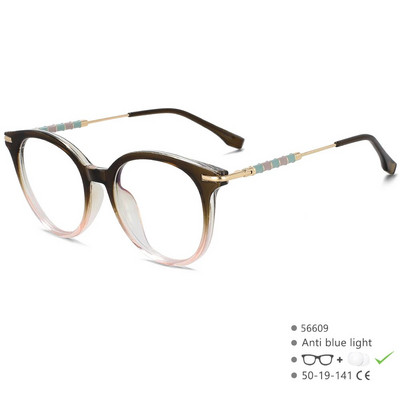 56609 Uus ümmargune metallist optiline prilliraam, naiste mood, kahevärviline splaissimine, sinised arvutiprillid, retseptiprillid