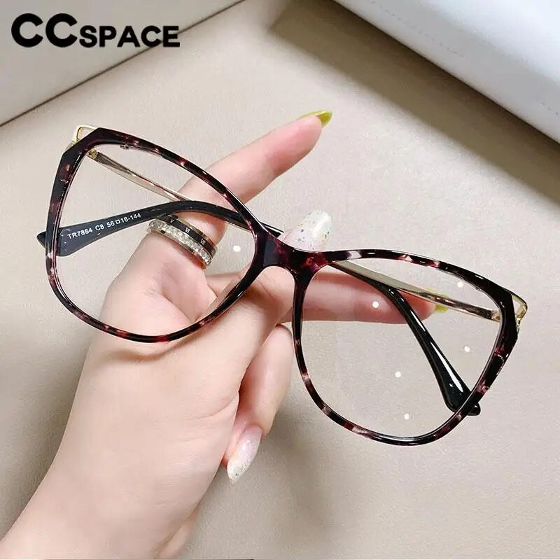 56845 Sieviešu modes kaķu acu briļļu rāmis caurspīdīgs gradienta krāsu metāla kājas pretzilas datora brilles
