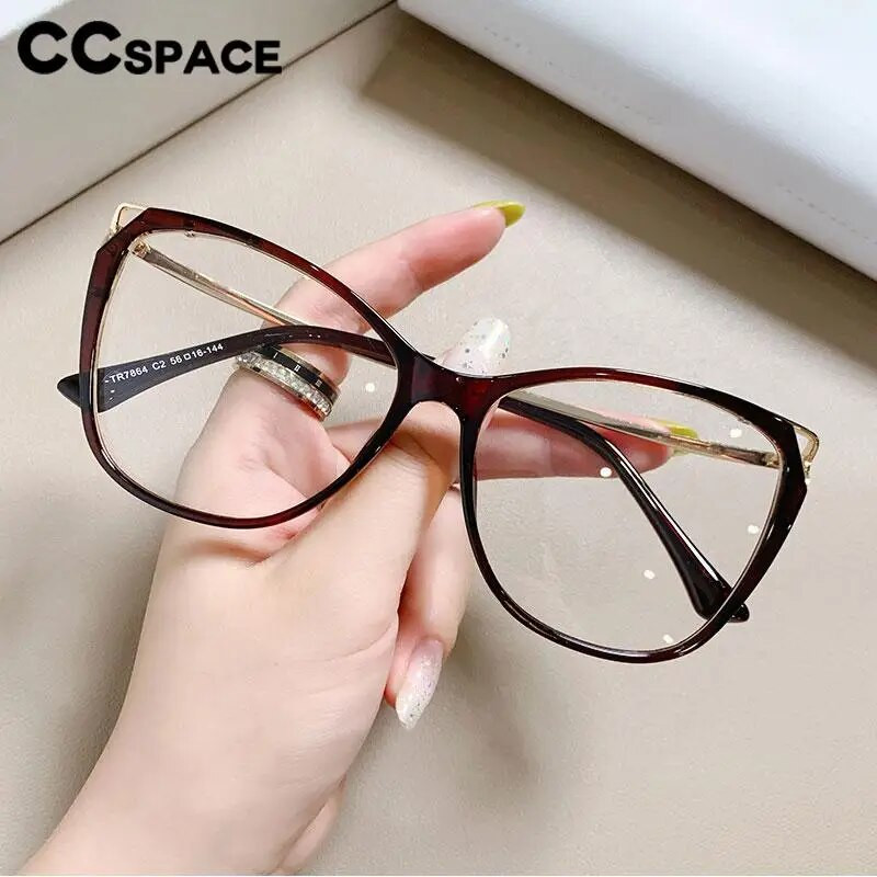 56845 Sieviešu modes kaķu acu briļļu rāmis caurspīdīgs gradienta krāsu metāla kājas pretzilas datora brilles