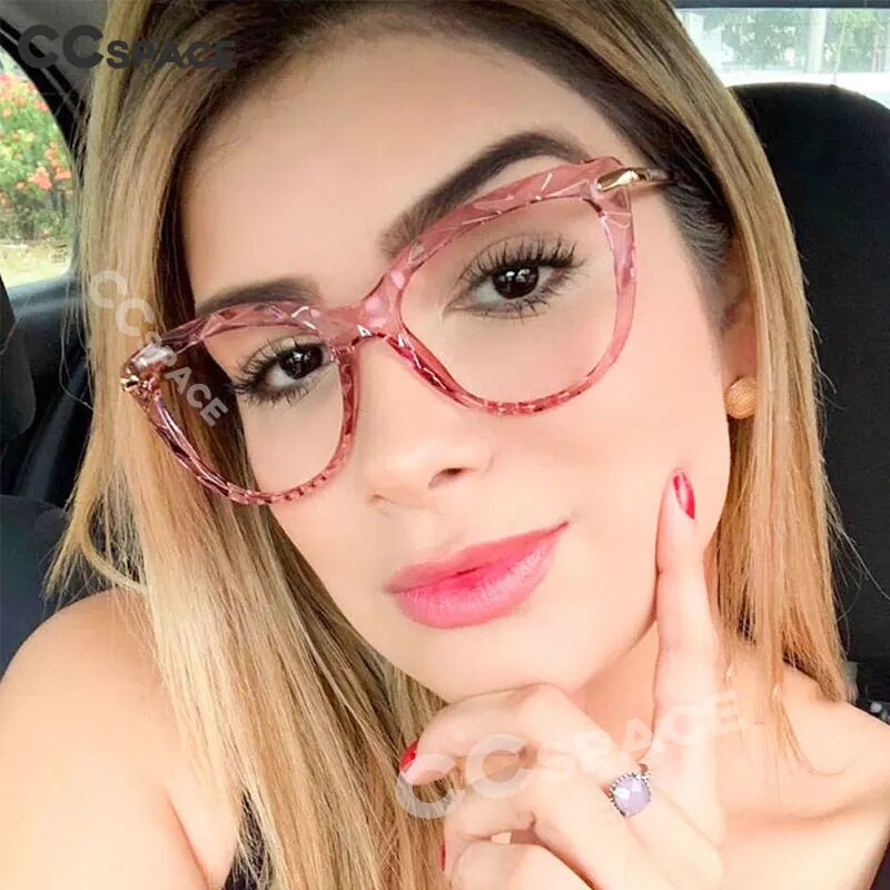 51009 Big Frame Cat Eye Women Transparent Glasses Frames Diamond Bump Tr90 Fashion Computer Eyeglasses