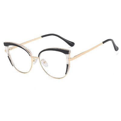 56735 Ramă optică pentru ochelari cu ochi de pisică pentru femei, la modă, cu îmbinare în două culori, ochelari de dimensiuni mari, ochelari anti-albastru pentru computer