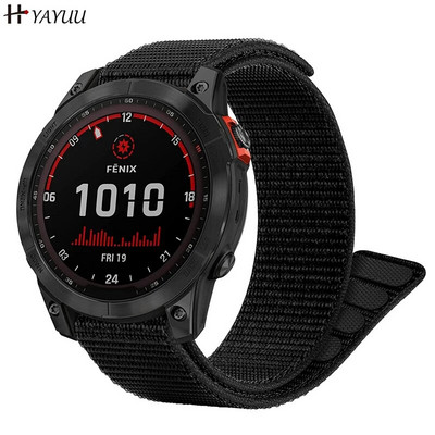 YAYUU 26 20 22 mm neilona pulksteņa siksniņa, kas paredzēta Garmin Fenix 7X 6X Pro 7 7S 6 6S 5X 5 5S Plus/Venu 2 Plus ar āķi un cilpu ātri nožūstoša siksna