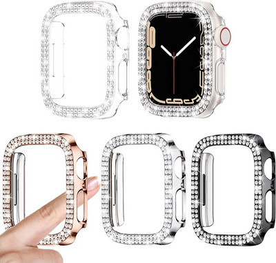 Gyémánt teljes védőtok Apple Watch Series 7 41MM 45MM fedél iWatch 6 SE 5 4 3 38MM 42MM 40mm 44mm tartozékokhoz