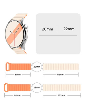 Λουράκι σιλικόνης 20mm 22mm Για Samsung Galaxy ρολόι 4/6/5 pro/3/active 2 amazfit ρολόι βραχιόλι Magnetic Loop GT 2e 3 Correa Band