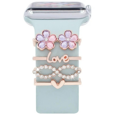 Curea de modă Inel decorativ pentru Apple Watch Band Ornament de diamant Brățară Decorație Metal Charms Accesorii pentru curea din silicon