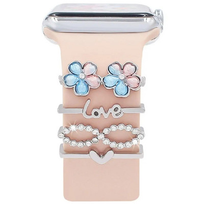 Curea de modă Inel decorativ pentru Apple Watch Band Ornament de diamant Brățară Decorație Metal Charms Accesorii pentru curea din silicon