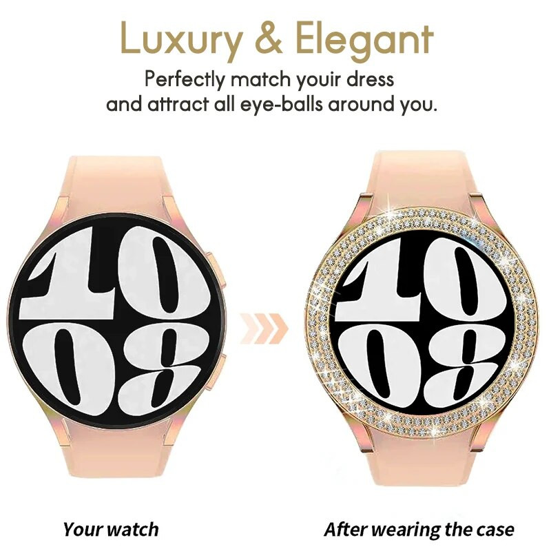 Διαμαντένιο κάλυμμα δύο σειρών Για Samsung Galaxy Watch 6 5 4 40mm 44 Προστατευτική θήκη προφυλακτήρα Για Samsung Galaxy Active 2 44mm αξεσουάρ