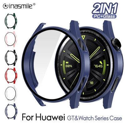 Закалено стъкло+ капак за компютър за Huawei Watch 3 Pro GT 2 GT3 42mm 43mm 46mm 48mm за Huawei GT3 Pro GT2E Screen Protector Pro Case