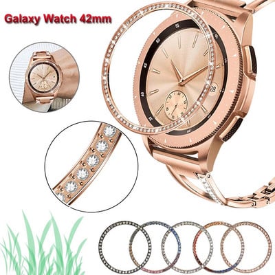 Ramă Bling pentru Samsung Galaxy Watch 42mm Husă cadru Diamond Metal Ring Protector adeziv Husă Anti zgârieturi Accesorii pentru ceas