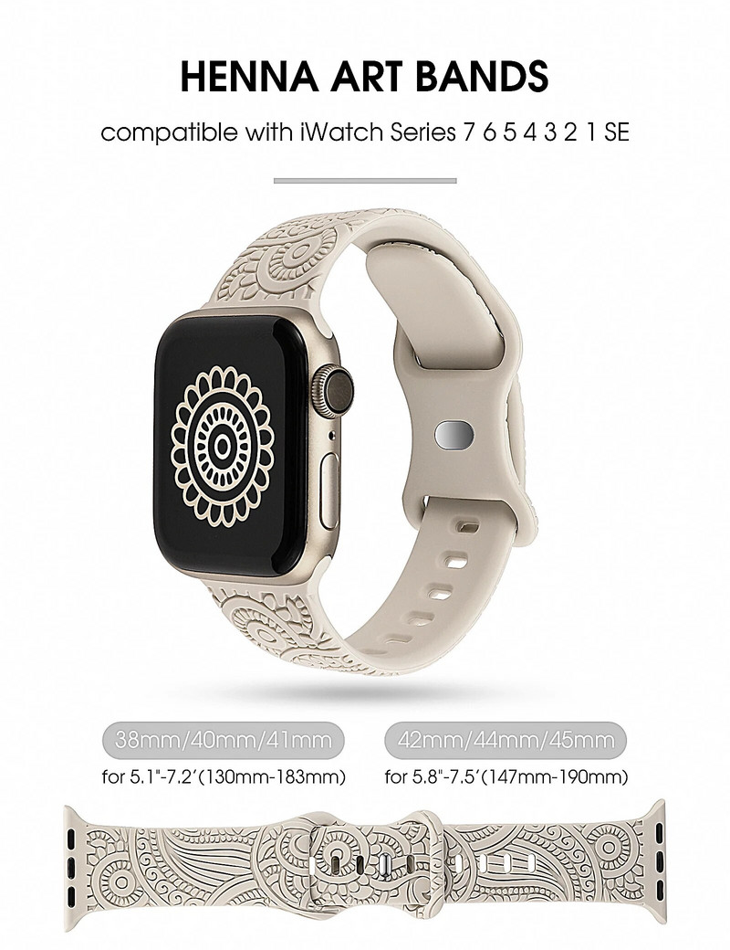 Χαραγμένο λουράκι για Apple Watch 38mm 40mm 41mm 44mm 45mm Floral Silicone Sport Solo Loop Strap for iWatch Series8/7/6/5/4/3/2/1/SE