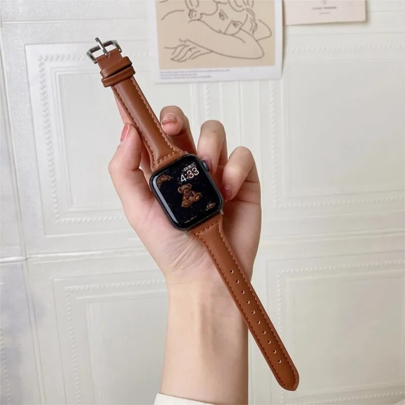 Plāna ādas siksniņa Apple pulksteņa aprocei 44 mm 40 mm 41 mm 42 mm 38 mm 49 mm 44 mm rokassprādze ābolu pulkstenim 8 45 mm siksniņas Ultra 7 se 3 4 6
