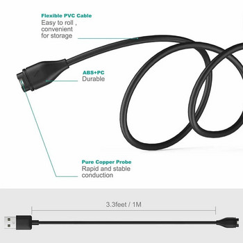1 метър USB кабел за зареждане за Garmin Fenix 7 7S 7X 6 6S 6X 5 5S 5X Vivoactive 3 4 4S Venu 2 2S SQ с прахоустойчив капак на щепсела