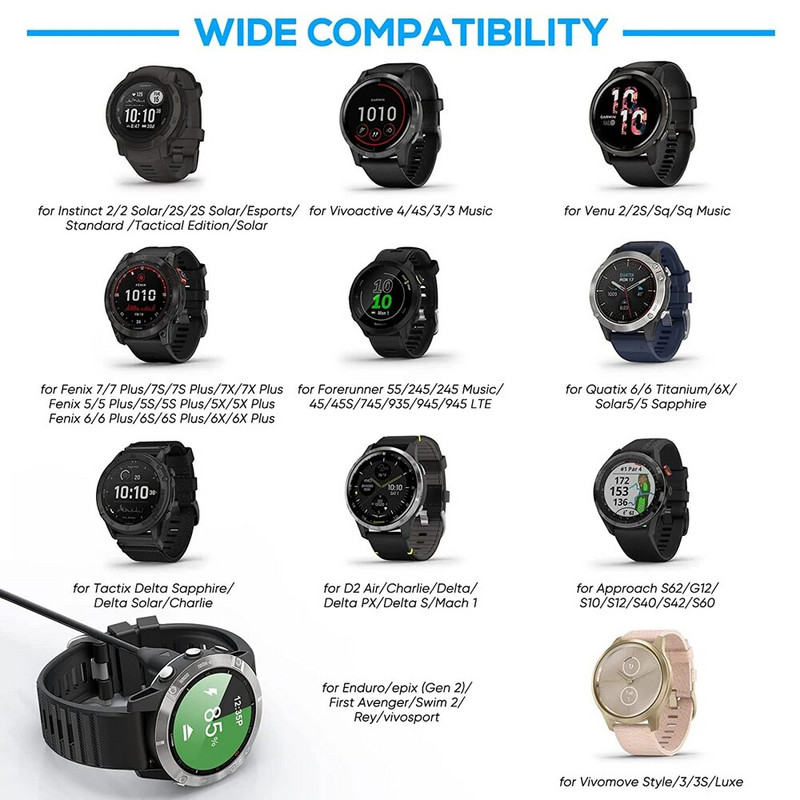1 metra USB uzlādes kabelis ierīcei Garmin Fenix 7 7S 7X 6 6S 6X 5 5S 5X Vivoactive 3 4 4S Venu 2 2S SQ ar putekļu necaurlaidīgu kontaktdakšas vāciņu