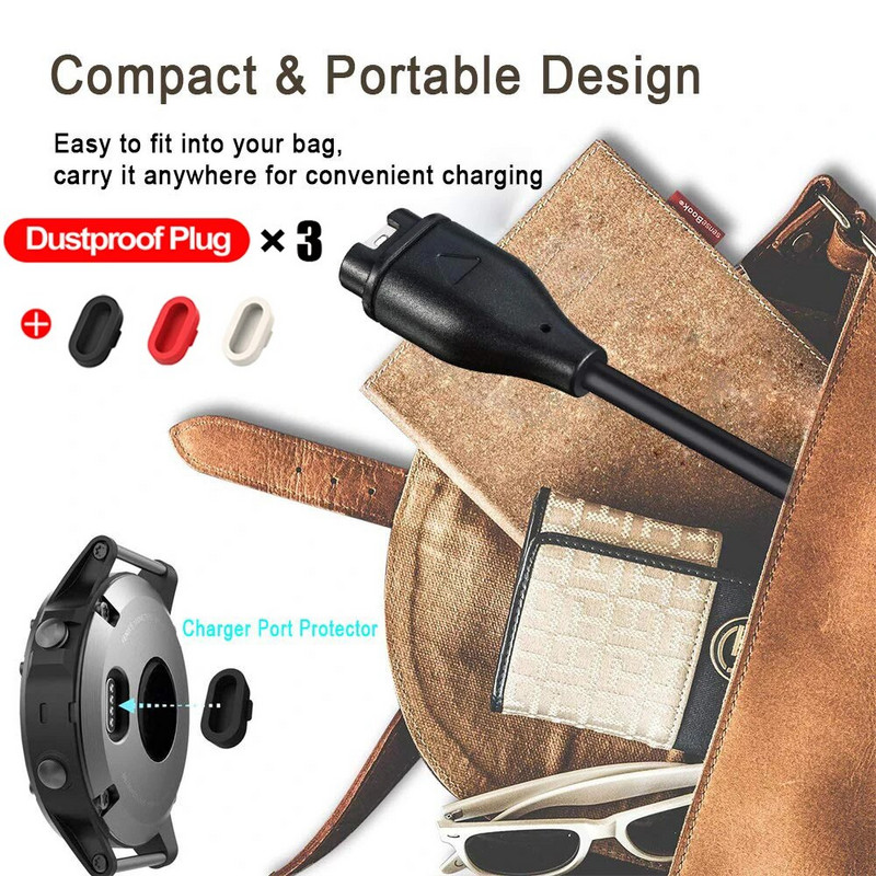 1 metra USB uzlādes kabelis ierīcei Garmin Fenix 7 7S 7X 6 6S 6X 5 5S 5X Vivoactive 3 4 4S Venu 2 2S SQ ar putekļu necaurlaidīgu kontaktdakšas vāciņu