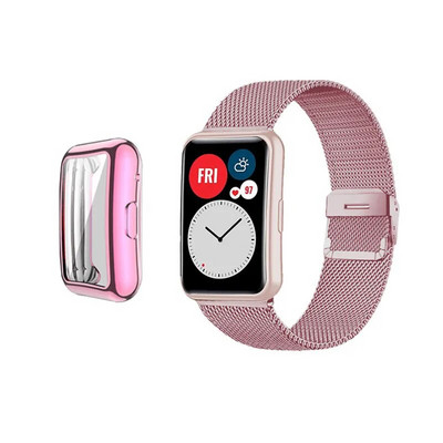 Curea pentru ceas Huawei Fit/Fit 2 Band cu carcasă Ecran Portector Brățară metalică Film pentru accesorii pentru banda ceas inteligentă Curea