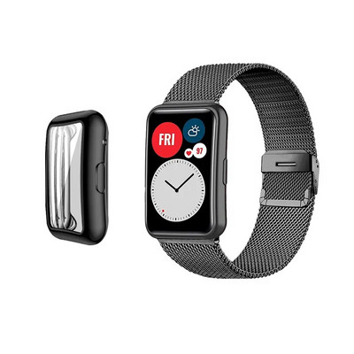 Curea pentru ceas Huawei Fit/Fit 2 Band cu carcasă Ecran Portector Brățară metalică Film pentru accesorii pentru banda ceas inteligentă Curea