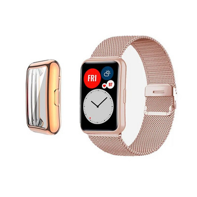 Curea pentru ceas Huawei Fit/Fit 2 Band cu carcasă Ecran Portector Brățară metalică Film pentru accesorii pentru banda ceas inteligentă Curea