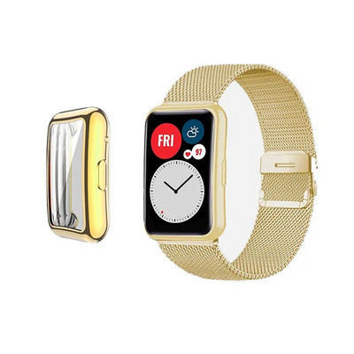 Curea pentru ceas Huawei Fit/Fit 2 Band cu carcasă Ecran Portector Brățară metalică Film pentru accesorii pentru banda ceas inteligentă Curea