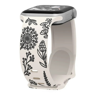 Floral Sport Strap σιλικόνης για Apple Watch 49mm 45mm 44mm 38mm 40mm 41mm Χαραγμένο λουράκι για iWatch Series Ultra 2/9/8/7/6/5/4/3