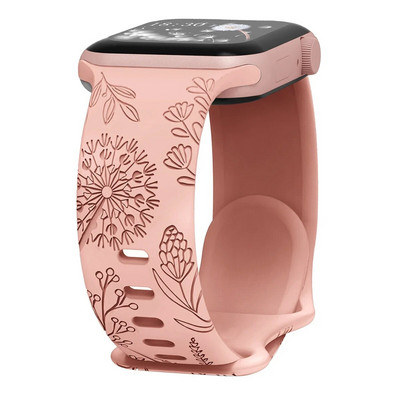 Floral Sport Strap σιλικόνης για Apple Watch 49mm 45mm 44mm 38mm 40mm 41mm Χαραγμένο λουράκι για iWatch Series Ultra 2/9/8/7/6/5/4/3