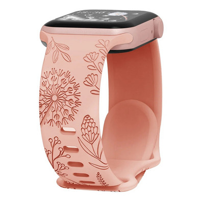 Floral Sport Strap σιλικόνης για Apple Watch 49mm 45mm 44mm 38mm 40mm 41mm Χαραγμένο λουράκι για iWatch Series Ultra 2/9/8/7/6/5/4/3