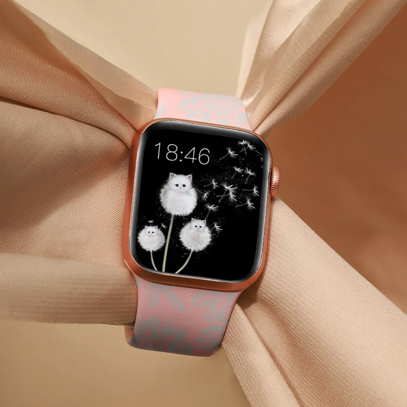 Floral Sport Strap σιλικόνης για Apple Watch 49mm 45mm 44mm 38mm 40mm 41mm Χαραγμένο λουράκι για iWatch Series Ultra 2/9/8/7/6/5/4/3