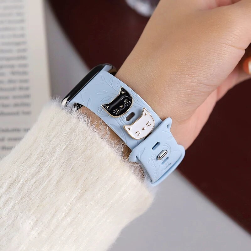 Dekoratīvie piekariņi multfilma jauks melnbalts kaķu šarms Iwatch silikona pulksteņa siksniņai rotaslietas dzīvnieku kniedes ābolu rokassprādzei