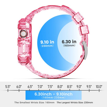 Letter Sport Clear Band + Θήκη για Apple Watch 7 6 SE 5 4 3 Διαφανές πλαστικό λουράκι για iwatch Watchband 41MM 40 38 44 45 42