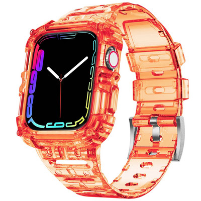 Letter Sport Clear Band + Θήκη για Apple Watch 7 6 SE 5 4 3 Διαφανές πλαστικό λουράκι για iwatch Watchband 41MM 40 38 44 45 42